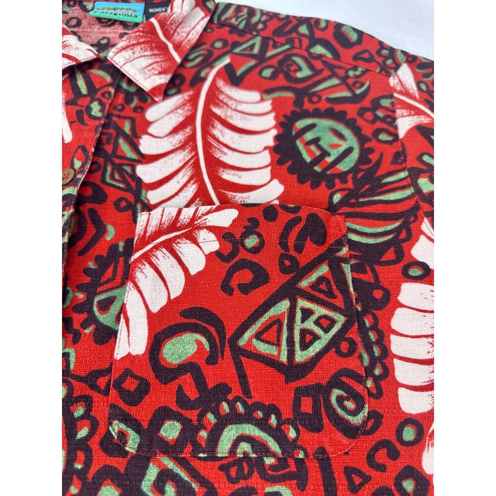 Vintage 90s 1994 Womens Patagonia Red Tribal Leaf Print Cotton Button Up Shirt M - Picture 5 of 9